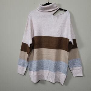 Bibi Womens Multicolor Striped Cold Shoulder Sleeve‎ Pullover Sweater Size XL